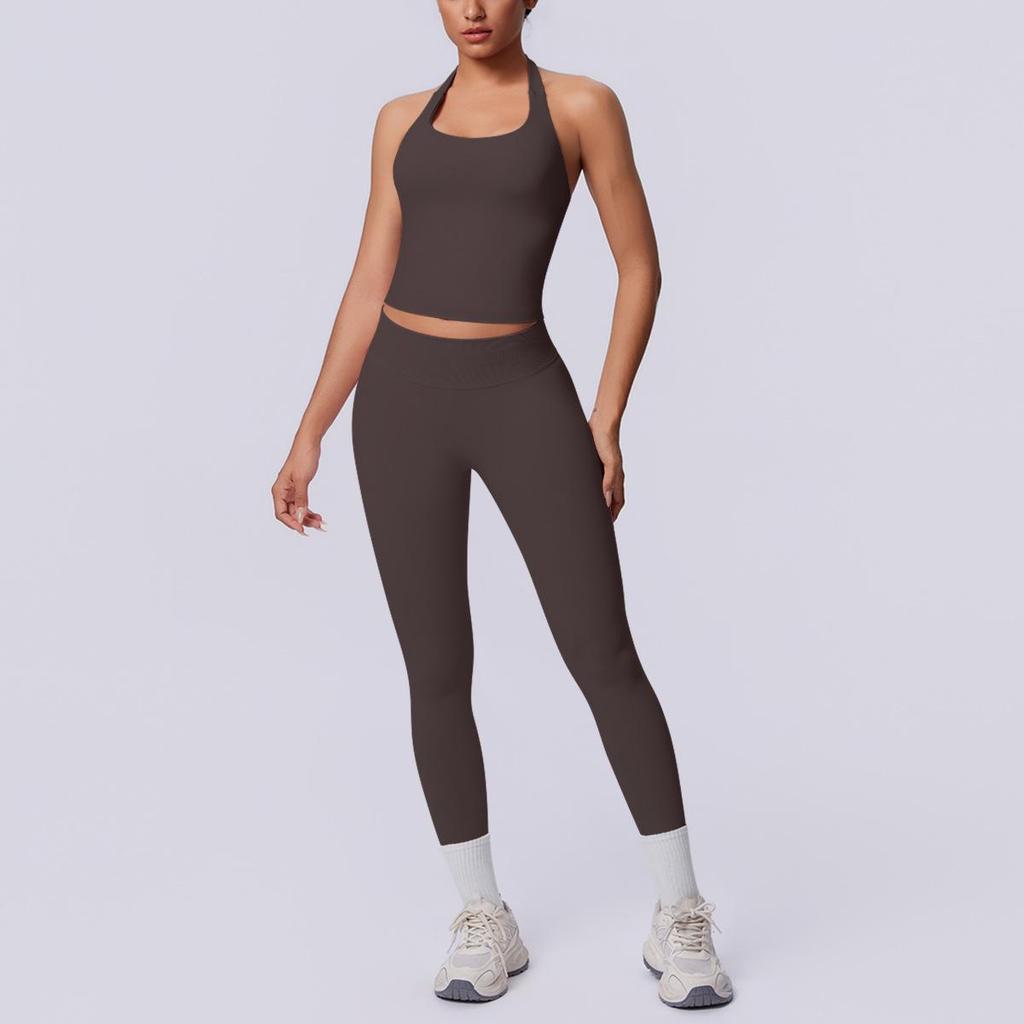 Seamless Solid Color Halter Backless Bodycon Yoga & Running Set