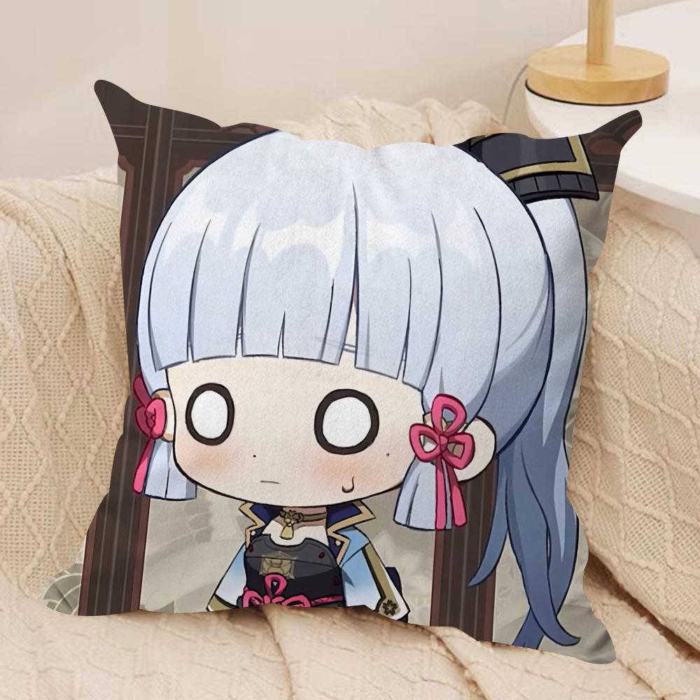 Kamizato Cute Genshin Impact Cushion Cover Silky Short Plush Invisible Zipper Dustproof Sofa Pillow Case For Home Decor