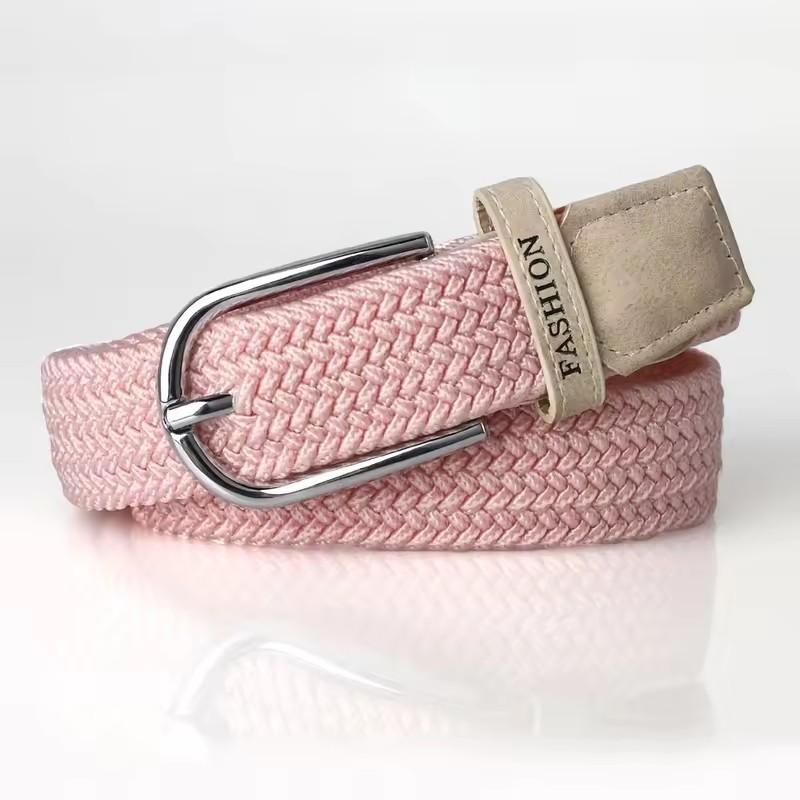 

No-hole punch-free woven belt for men and women, elastic canvas belt, Korean style, versatile student pants belt, fashionable 105cm рожевий