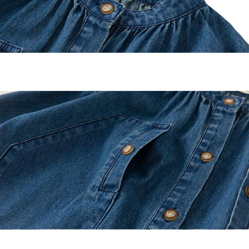 Girls Long Sleeve Dress Solid Color Denim Dress Children Spring Autumn Loose Casual Buttons Tops Dresses for Kids