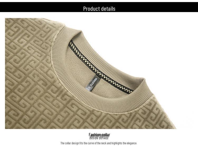 Men's Double-Sided Chenille Jacquard Round Neck Hoodie, Velvet-Lined, Loose Fit, Winter 2025 Warm Top