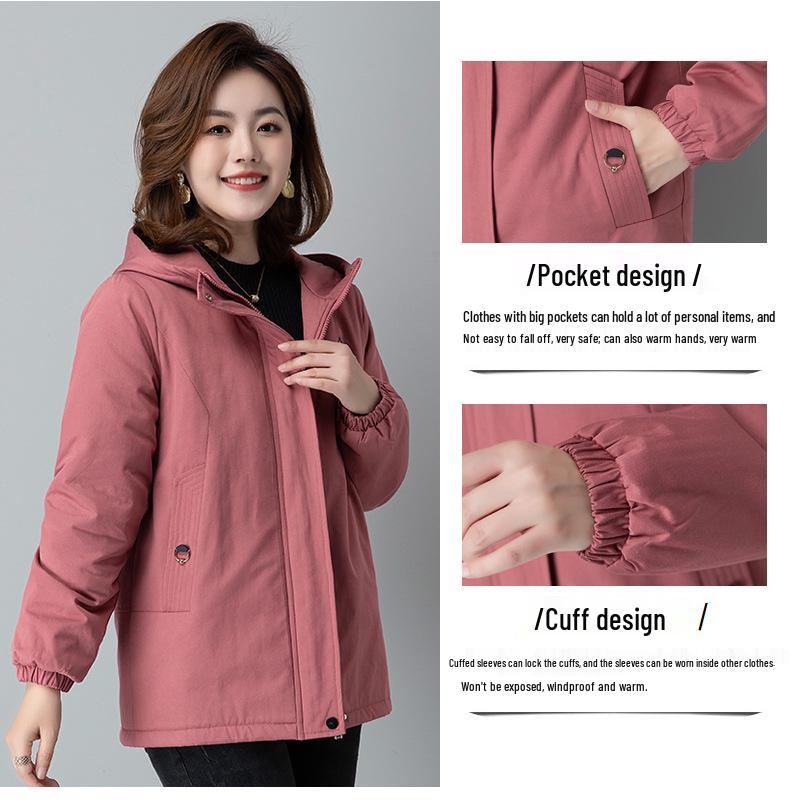 2025 New Plus Size Mid-Length Autumn Winter Velvet Coat for Middle-Aged & Elderly Women - Fashionable Casual Cotton-Padded Jacket