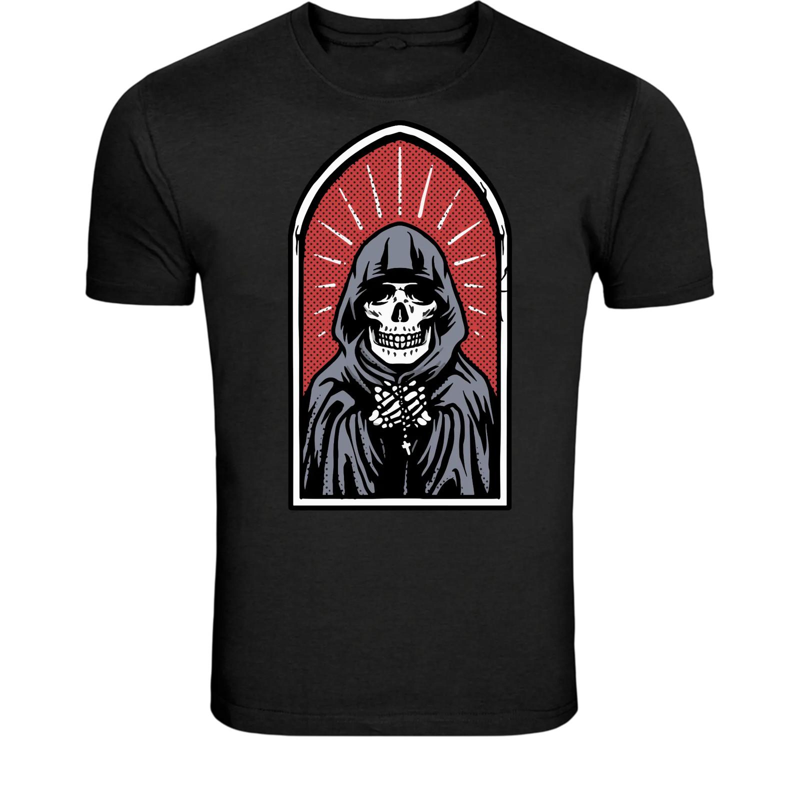 Grim Reaper Skull Cloak T-Shirt - Dark Gothic Death Skeleton S