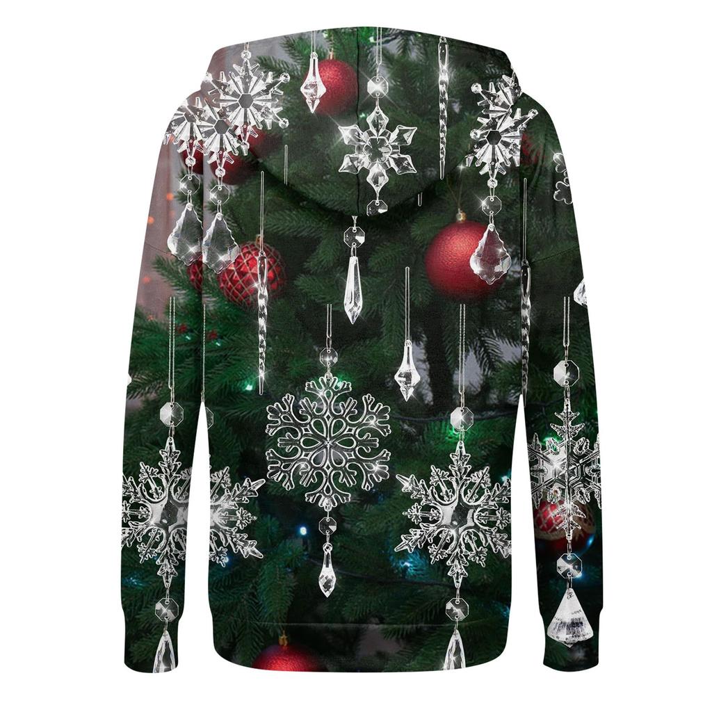 Felpa casual da donna alla moda con stampa natalizia e maniche lunghe invernali con tasca, cardigan, giacca, felpa con cappuccio, cappotto