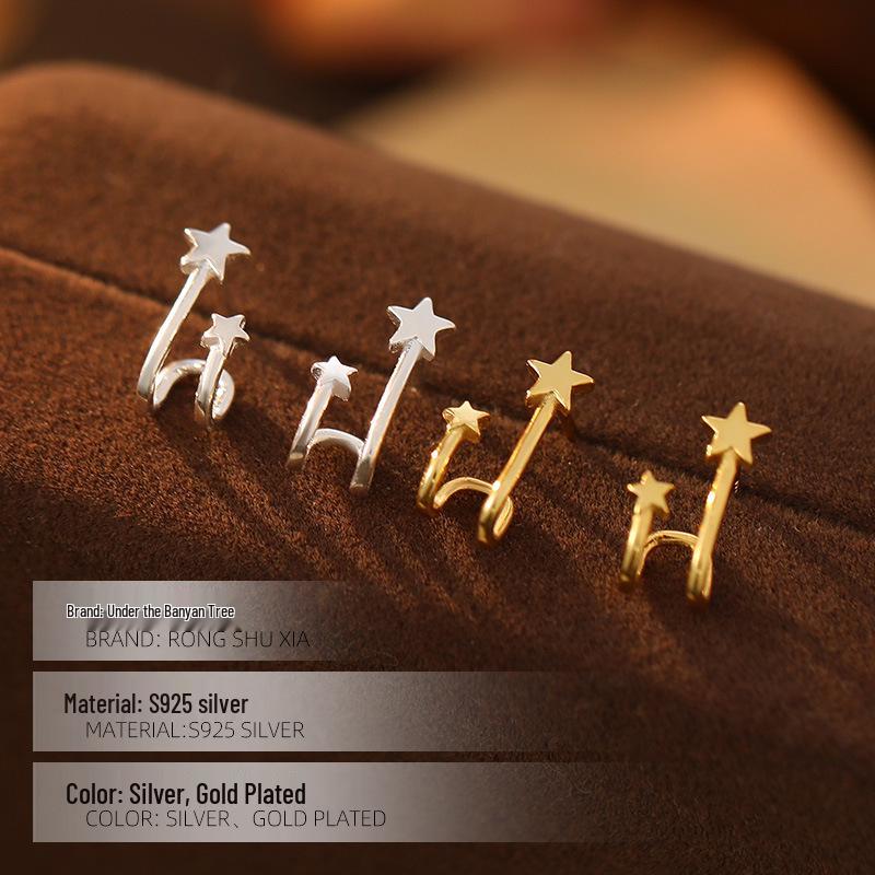 Banyan Tree S925 Silver Korean Star Ear Clip Earrings – Simple, Small Design for Women and Students