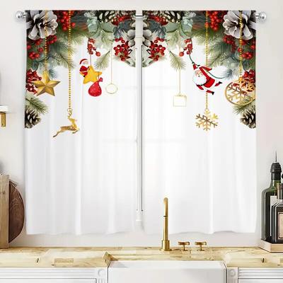 2 Stück - Vorhänge mit Weihnachtsstimmung-Aufdruck, Schlaufenvorhänge, Heimdekoration, Zimmerdekoration