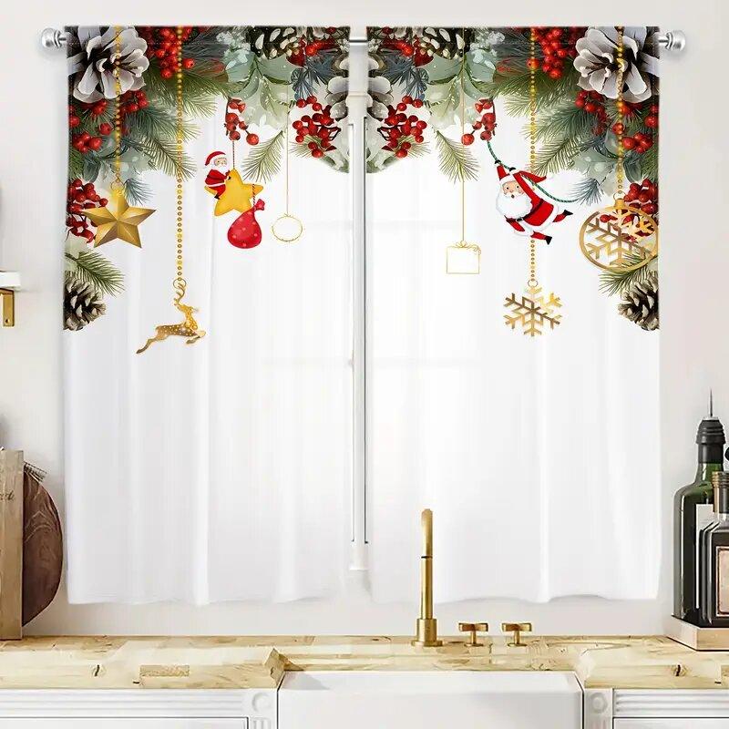 2 Pieces - Christmas atmosphere printed curtains   pole bag curtains   home decoration   room decoration 100*130 HOOK 1pcs