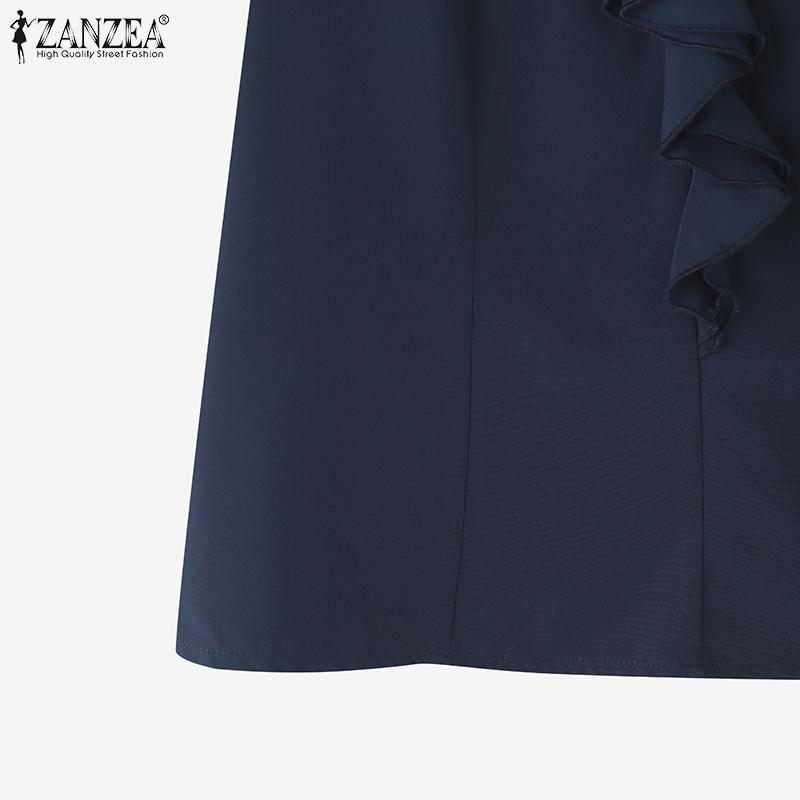 ZANZEA Γυναικεία Καλοκαιρινή Μπλούζα με Βολάν, V-λαιμόκοψη, Καθημερινή, Κοντομάνικη