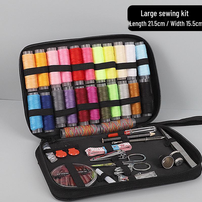 Sewing Kit with Thread, Needle, and Cross-stitch Tools in Solid Wood Pouch