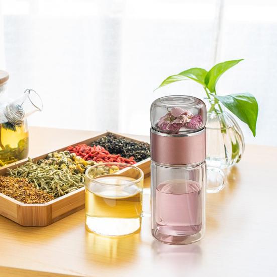 Tea Infuser Glass Tea Infuser Bottle Portable Tea Water Separation Cup for Loose Leaf Tea Double Glazing Tea Brewing Cup for Fruit Green Black Tea