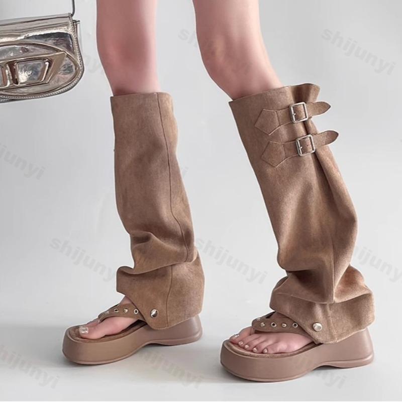 Women's Boots Summer New Open Toe Fashion Outdoor Creative Women Boots Korean Design Retro Women Sandals Knee-High Boots