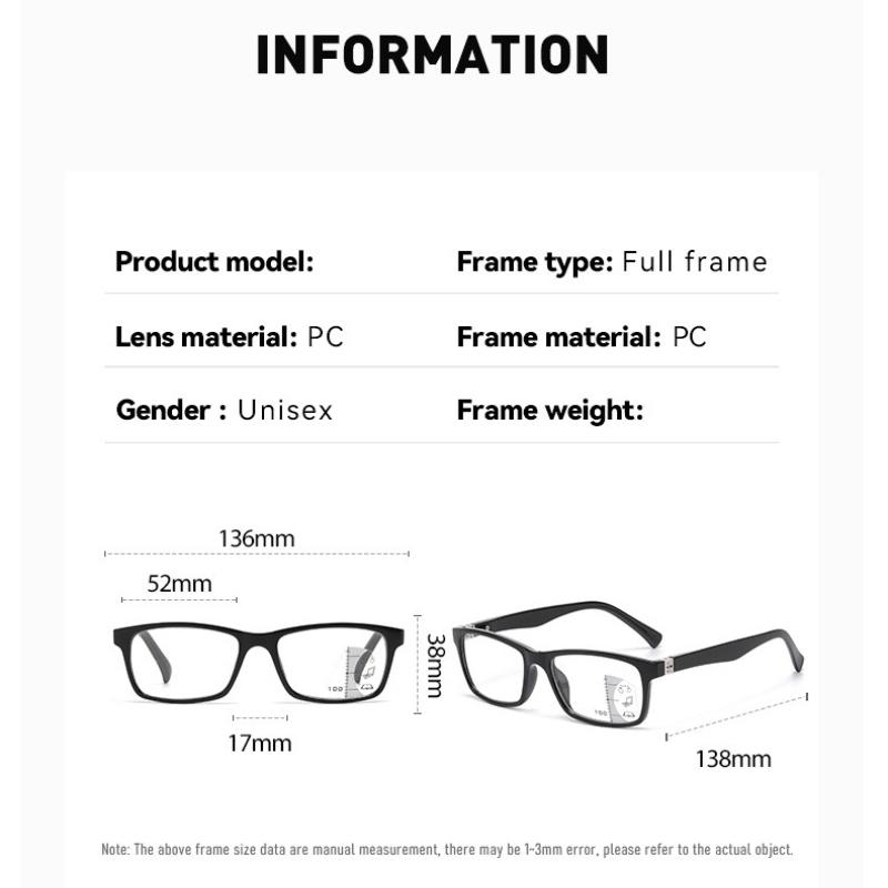 New Multifocal Anti-Blue Light Reading Glasses Unisex Square-Frame High-Definition Presbyopia Eyewear Diopter +1.0 To +4.0