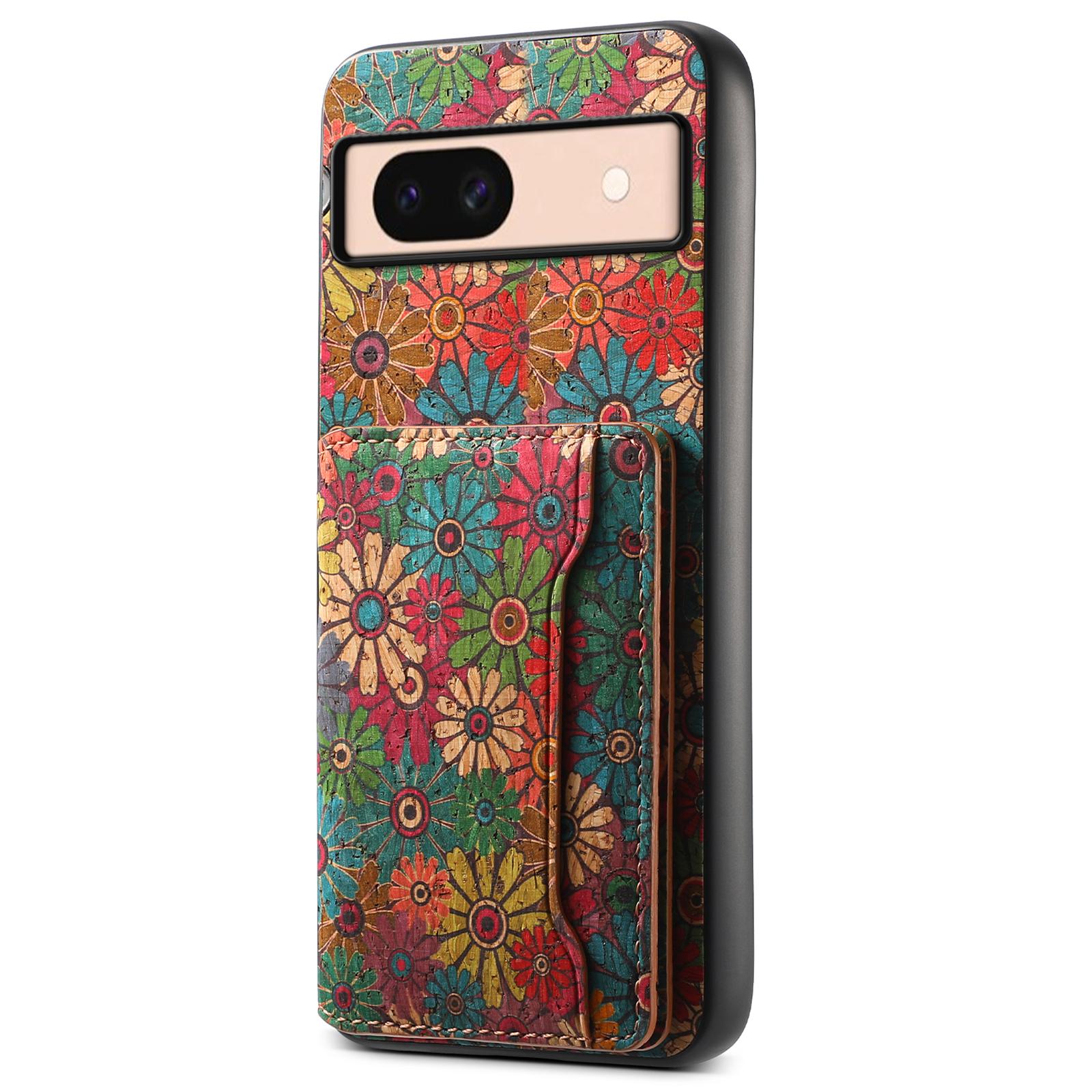 

For Google Pixel 8a Case Leather Card Holder Phone Cover Floral Flower Pattern Spring/Green