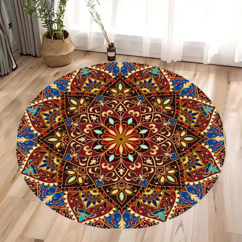 

Vintage European Floral Scroll Mandala Geometric Pattern Round Rug Soft Carpet for Living Room Bedroom 80cm