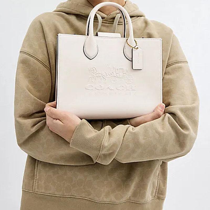 Coach Ace 26 Magnetic Closure Detachable Shoulder Strap Leather Shoulder Crossbody Handbag Medium Women Handbags White CR681-B4HA