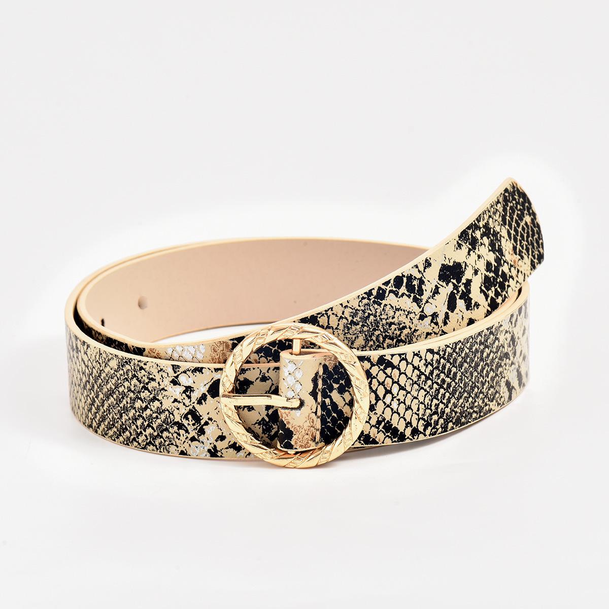 

New Women s Round Buckle Snake Pattern Versatile Basic Belt PU Imitation Leather Women s Belt 100cm