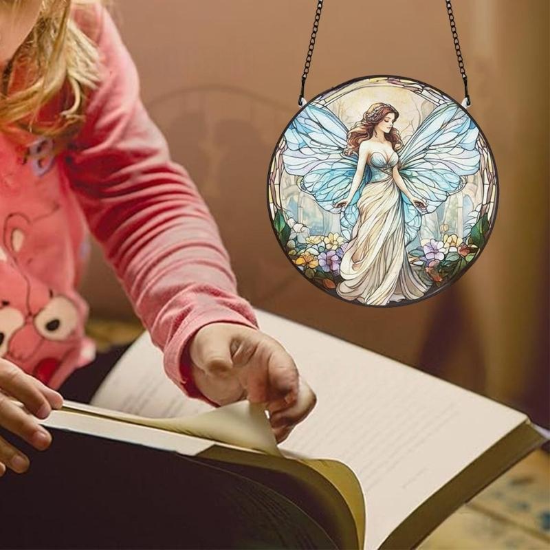 Colorful Acrylic Light Catchers Wall Art Stained Flower Fairies Ornament for Home Garden Decoration and Window Hanging