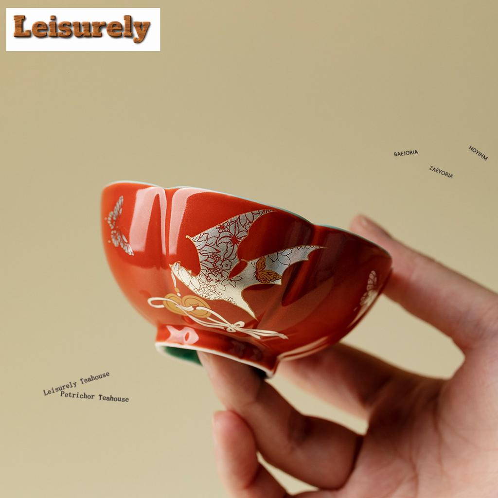 111ml Forbidden City Red Butterflies Teacup Traditional Tea Bowl Tea Cup Set Tea-tasting Personal Cup Chazhan Master Cup Teaware