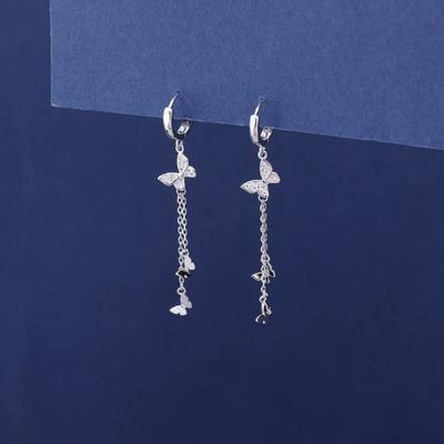 S925 Silver Butterfly Tassel Earrings Women Elegant Simple Ear Jewelry