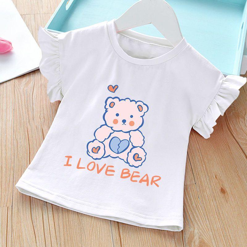 Round Neck Cute Printed Top New Summer Girl Baby Short Sleeved T-shirt Ruffled Bottom Shirt
