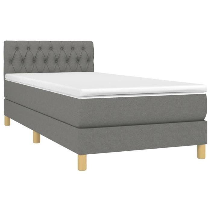 3140818 vidaXL Lit à sommier tapissier et matelas Gris foncé 90x190 cm Tissu