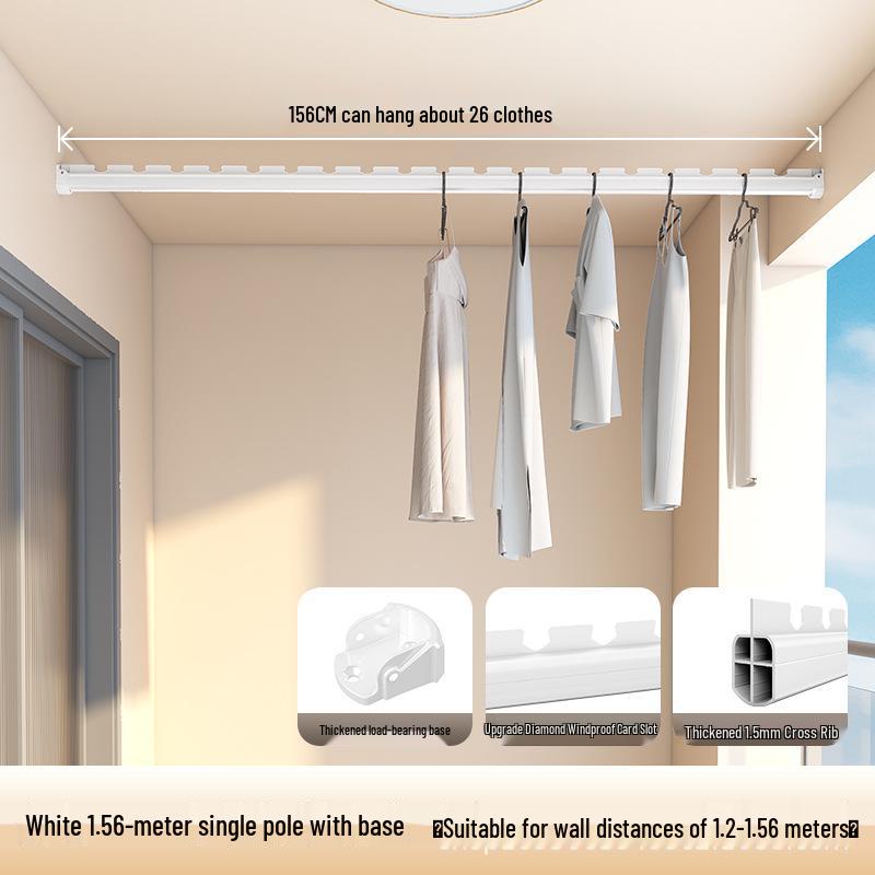 Wall-Mounted Aluminum Clothes Drying Rod with Ceiling Flange Base