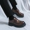 Męskie Skórzane Casualowe Ręcznie Robione Buty Platformowe Mokasyny Sznurowane Wysokiej Jakości Zielone Gruba Podeszwa Oksfordki Buty Ślubne