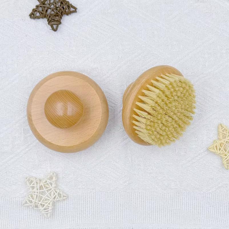 Sisal Bristles Round Bath Shower Body Exfoliating Brush Natural Beech Wood Handle Dead Skin Remover Back Scrubber Massage Tool
