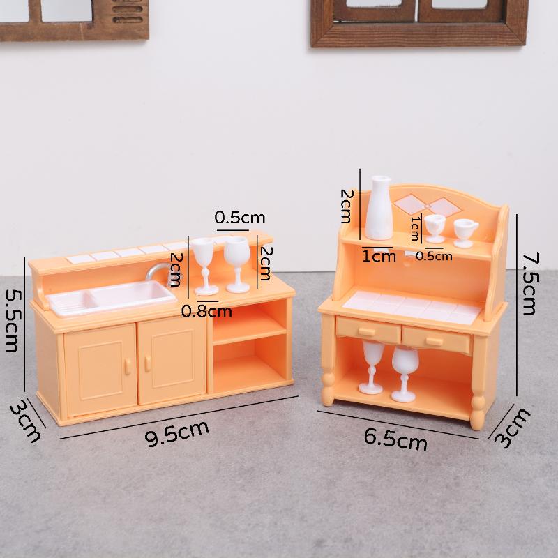 1 Set Dollhouse Kitchen Furniture Kit 1:12 Scale Sink Cabinet With Wine Glasses Dollhouse Accessory For Kids Pretend Play