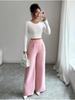 2026 Spring Autumn Wide Leg Pants Spliced Button Decor High Waist Casual Loose Long Pants for Women Solid Color Office Simple Elegant Trousers