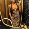 European and American Fashion and Sexy V-neck Big Halter Lace Leopard Print Splicing Slim-fit Hip-wrapped Fishtail Dress