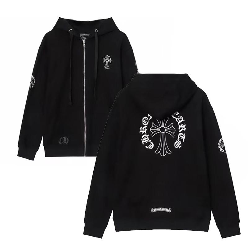 

841 CHROME HEARTS 2025 Autumn and Winter New Plus Size Classic Style Logo Zipper Hooded Sweatshirt, Suitable for Couples to Wear M чорний