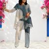 Women Plus Size Two Piece Pants Set Round Neck Long Sleeve Printed Layered Top Long Pants
