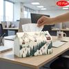 2D Flat, 1pc Tissue Box, Printed On Both Sides, Tissue Box with Checkered Lid Mountain Scene with Ski Lift And Tree Motifs Design, Durable Fabric Mult