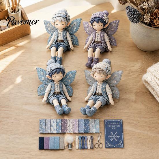 Handmade Fairy Boy Doll Set Boys Patchwork DIY Kit, Fabric Sewing Make 4 Family Weekend Activity Kits Boys, Craft Kit for Adults, Gift, Home Tabletop