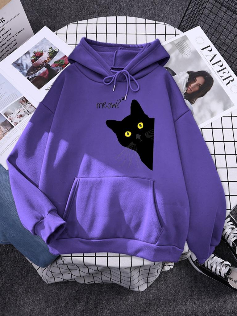 Hoody Big Black Cat Personality Print Hoodie Womens Streetwear Warm Hoodies For Girls Fashion Winter Women Sweatshirt And Hoodie