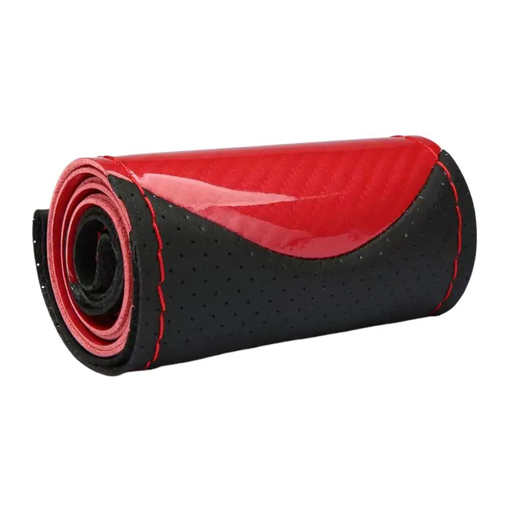 Carbon Fiber Car Steering Wheel Cover SeW DIY Hand Stitch PU Leather Protector Braiding Cover For Steering Wheel D9R4
