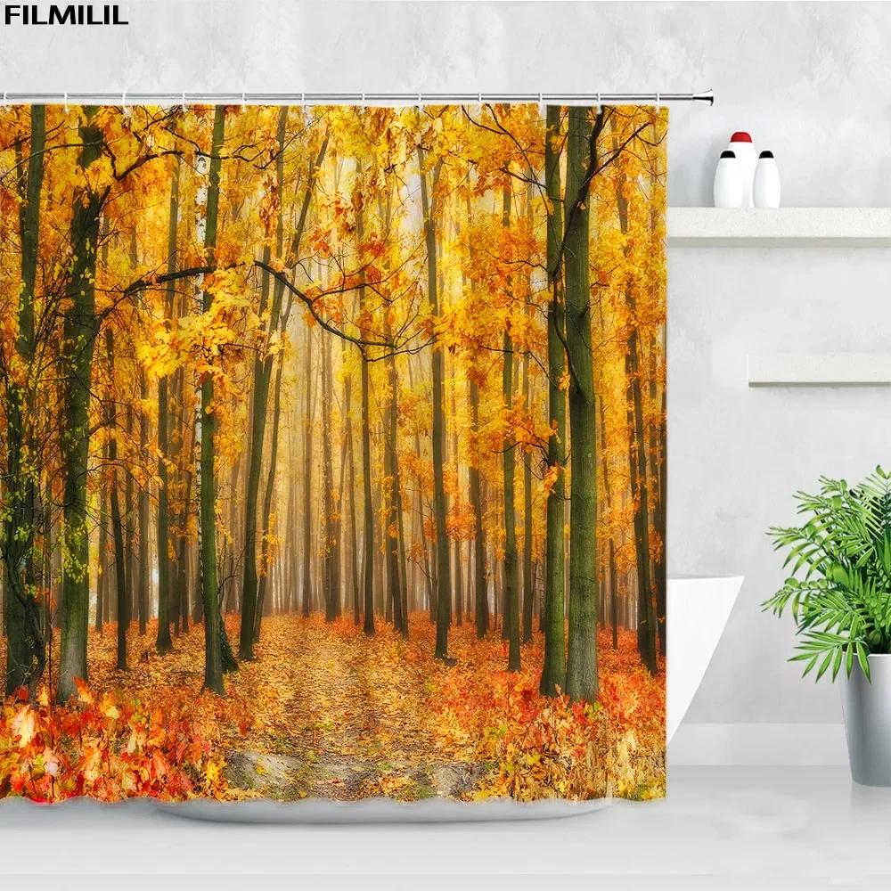 Blooming Pink Gray Forest Flowers Shower Curtain Cherry Blossoms Park Spring Floral Trees Road Landscape Scenic Bathroom Decor