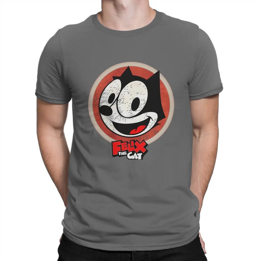 Vintage Good T-Shirts for Men Round Neck Pure Cotton T Shirt F-Felix The Cat Cartoon Short Sleeve Tee Shirt Birthday Present