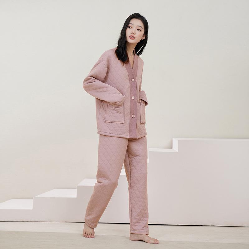 Women's Quilted Cotton Pajamas - Thick, Warm, Large Sizes for Spring, Autumn, and Winter