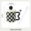 Chessboard Pattern Ceramic Coffee Mug with Lid and Spoon