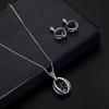 Women's Crystal Diamond Earrings Pendant Necklace Set Blue