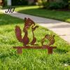 Outdoor Plant Bed Decor Rusty Metal Squirrel with Acorn Garden Stake, Cute Animal Silhouette Sculpture, Decorative Outside Yard Art Ornament for Patio