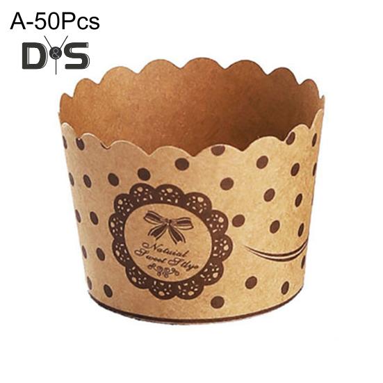 Food Grade 50Pcs Muffin Cup No Odor Wood Pulp Paper High Temperature Resistance Cake Wrapper Kitchen Supplies