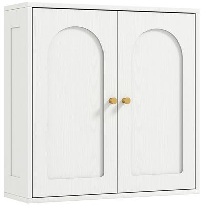 Wall Cabinet, Modern Bathroom Wall Unit with Double-door Cupboard and Golden Handles, 60x20x60cm, White