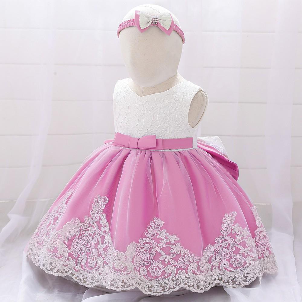 Infant Girls' First Birthday Lace Princess Dress with Bow
