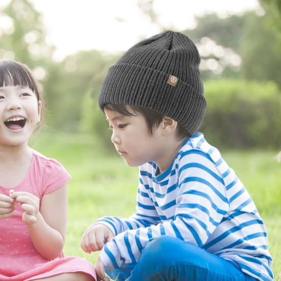 Kids Autumn Winter Knitting Hat Brimless Solid Color Thickened Fleece Lining Hat Boys Girls Hat Headwear