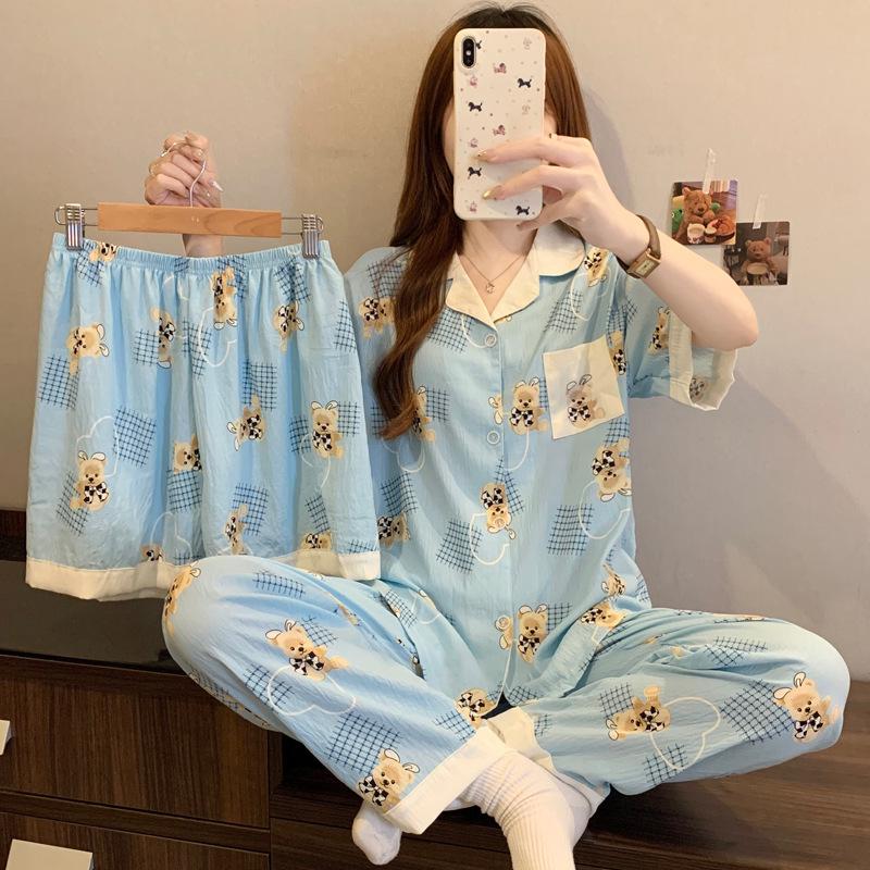Cloud Cotton Cartoon Pony Pajamas: Women's 2026 Summer Three-Piece Set, Short Sleeve, Fun & Cute Homewear