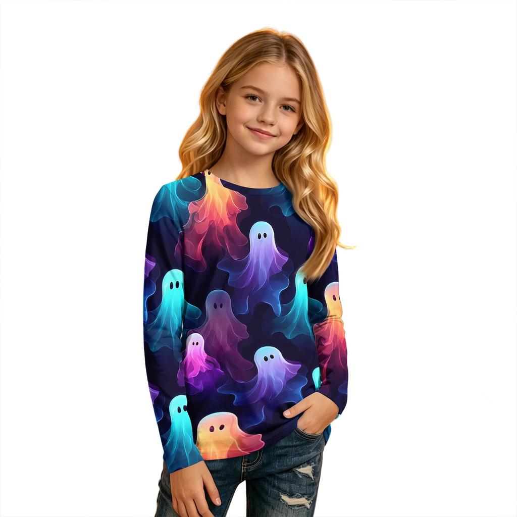Children's Halloween Print Long Sleeve Neck T-Shirt for Boys Girls
