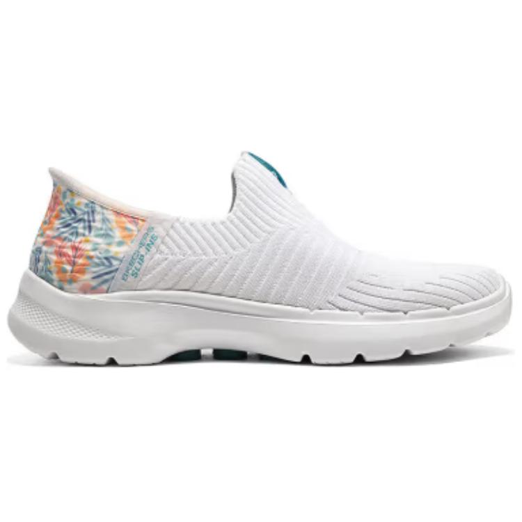 Skechers Go Walk 6 Slip-Ins Comfortable Versatile Shock Absorption Low Top Casual Shoes Women Sneakers White Blue 124626-WTQ